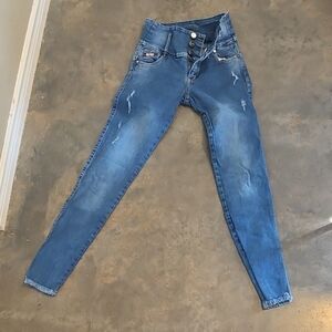NAARA For John Garcia Tight Skinny Blue Jeans Decorated Pocket Size XS See Size